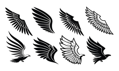 Fototapeta premium Collection of elegant vector illustrations depicting eagle wings in various styles and designs