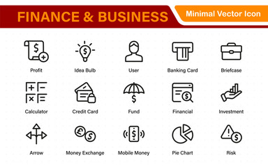 Finance and business line icons collection. Big UI icon set in a flat design. Thin outline icons pack.