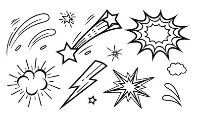 Obraz premium Collection of hand drawn comic book elements featuring stars explosions and other effects