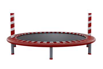 Red and white striped trampoline for outdoor fun isolated on a transparent background