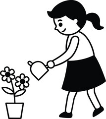 little girl watering flowers