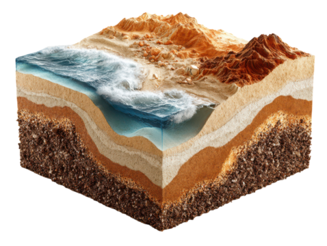 Mud layer revealed by water flow and soil depth symbolizing geological observation
