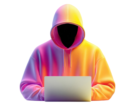 Hooded user navigating dark market with private link representing anonymous cyber operations
