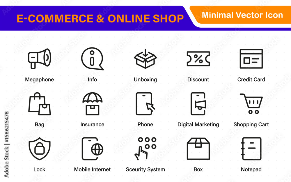 Poster e-commerce set of web icons in line style. online shopping icons for web and mobile app. business, m
