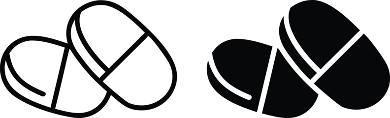 Vector Icon of Medicine Capsules in Black and White Minimalist Style
