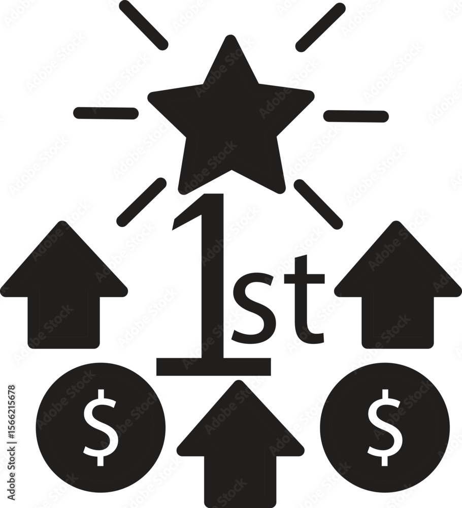 Poster ranking star icon on dollar chart symbolizing ad revenue optimization or monetization ranking with t