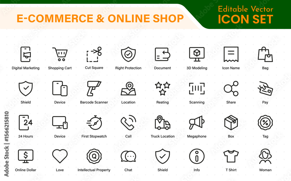 Poster e-commerce set of web icons in line style. online shopping icons for web and mobile app. business, m