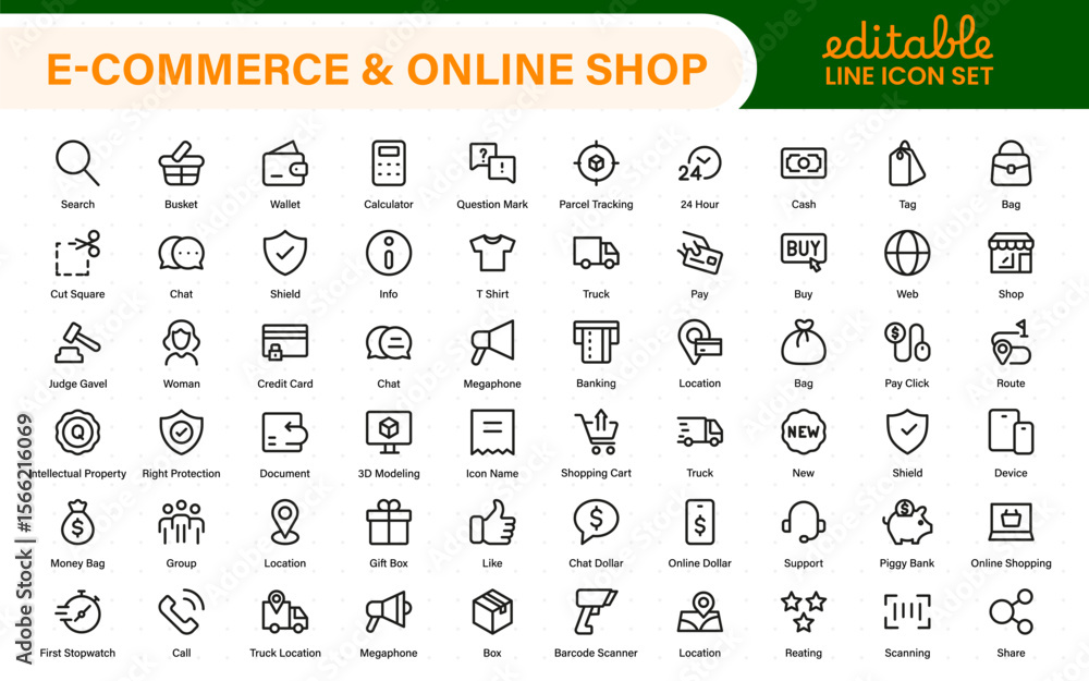 Poster e-commerce set of web icons in line style. online shopping icons for web and mobile app. business, m
