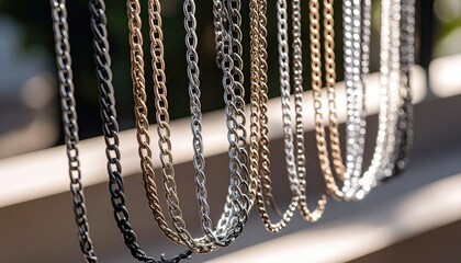 Detail Shot Of Layered Chain Necklaces With Mixed Metal Finishes In Soft Light