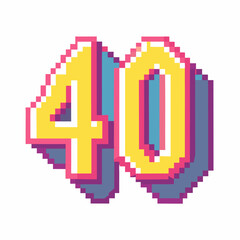 Colorful Pixelated Number 40 in Retro 8 Bit Style Art