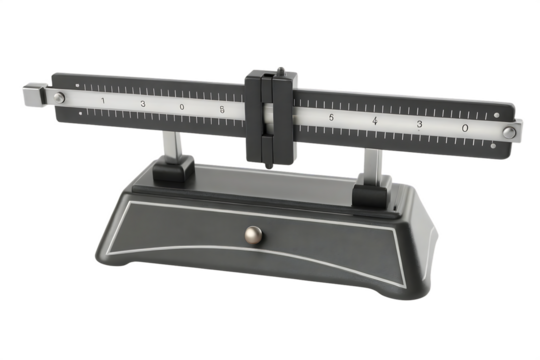 Vintage measuring balance with sliding weight isolated on a transparent background