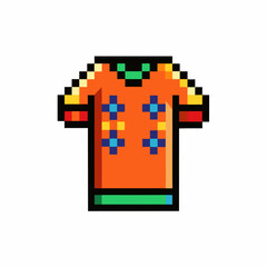 Obraz premium Pixel Art Orange Jersey with Green and Blue Accents Vintage Video Game Style Graphic