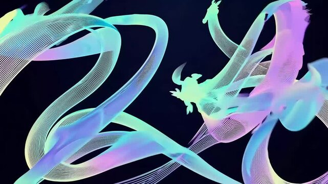 Artistic abstract depiction of horse breeding in flowing animation