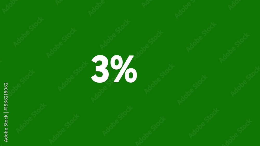 Poster animated number counter in percentage from 0 to 5 percent on green background, counting from 0 to 5 