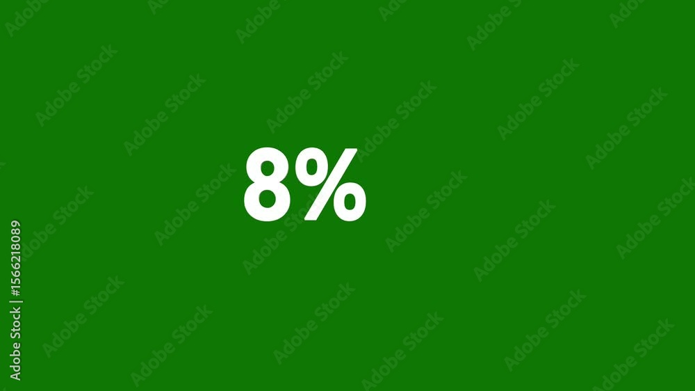 Poster animated number counter in percentage from 0 to 15 percent on green background, counting from 0 to 1