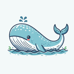 Obraz premium Charming, stylized illustration of a whale in a light blue color scheme, set against a pale background. The whale's design is cute and simple, with detailed linework.