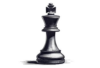 Chess piece in vintage stipple engraving style. Classic game design display.