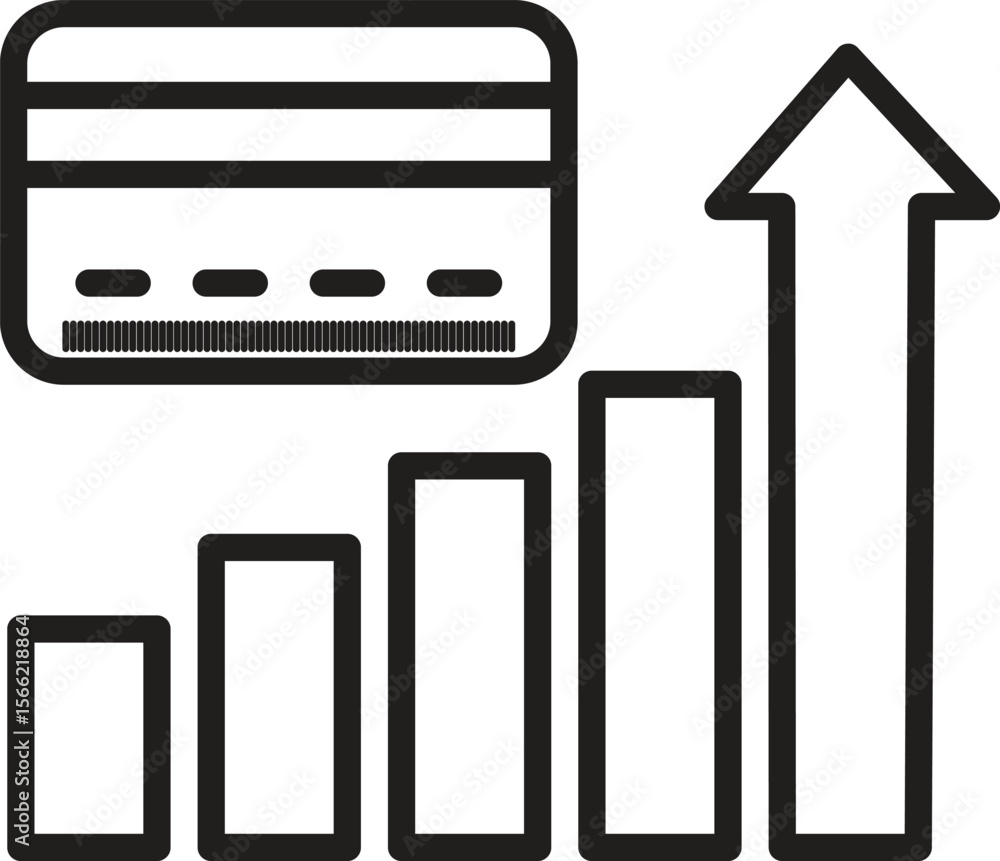Aufkleber credit card icon with stats showing payment behavior and purchase analytics for e-commerce seo with 