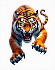 Front view of an angry tiger ready to pounce. Vector illustration for t-shirt or tattoo design. Generate AI