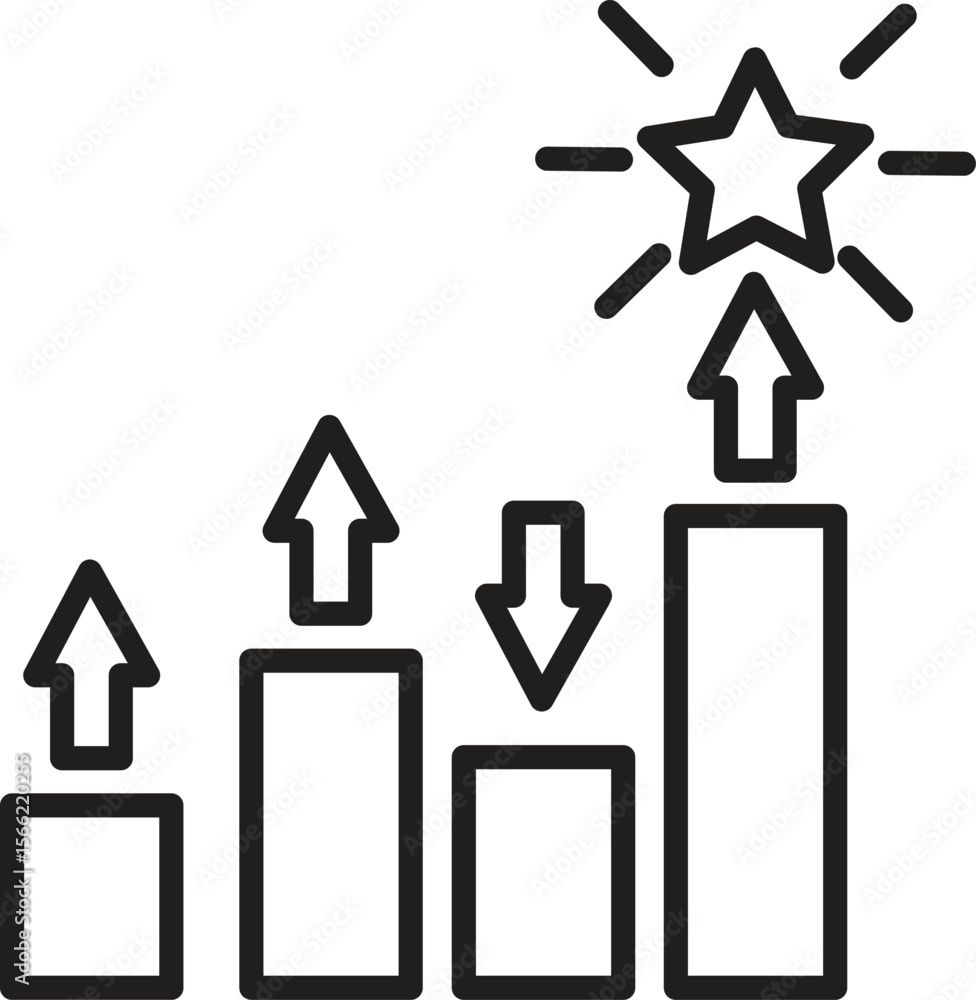 Poster chart with rising star icon showing seo performance uplift or keyword growth with transparent backgr