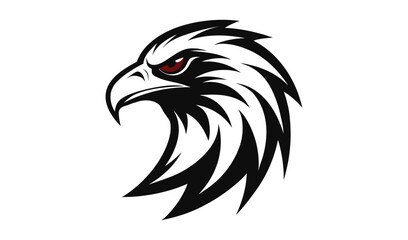 Fototapeta premium Stylized eagle head profile with fierce red eye and black and white feathers