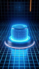 Glowing Futuristic Reactor Vessel Displayed Above A Grated Metal Floor With Blue Digital Lighting