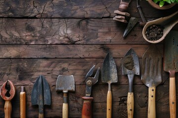 Premium Quality Image of Flat Lay of Garden Tools with Copyspace
