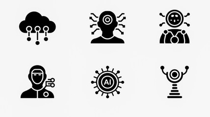 Ai technology icons vector set artificial intelligence machine learning and automation concept design