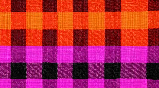 Gingham Pattern in Bold Orange‑Black‑Purple Gradient (Top‑Down Footage)