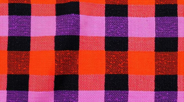 Gingham Pattern in Bold Orange‑Black‑Purple Gradient (Top‑Down Footage)
