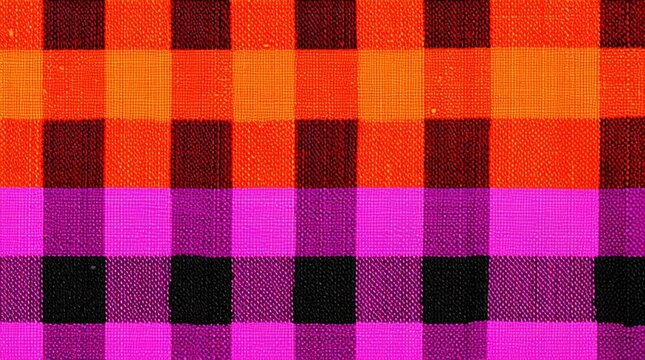 Gingham Pattern in Bold Orange‑Black‑Purple Gradient (Top‑Down Footage)