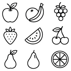 Collection of Fruits Clipart. fruit Vector icons set.