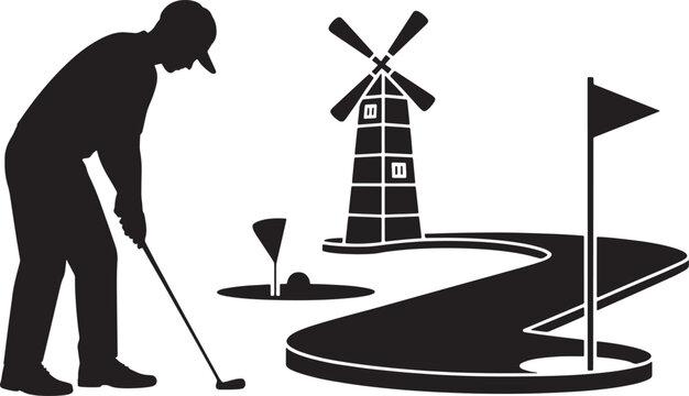 Playful Cat Illustration Mini Golf Putting Swing