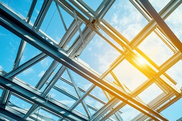 Detailed Color Image of Metal Framework Roof Construction of Modern Building