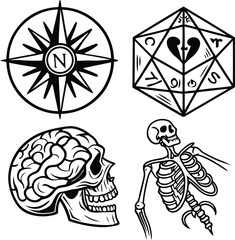 Tribal art vector set: illustrations of masks, tattoos, and sword designs with animal and skull patterns