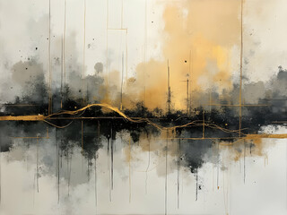 Abstract Gold Black Grey Layered Torn Paper Texture Art Painting Canvas Minimalist Modern Contemporary Artwork