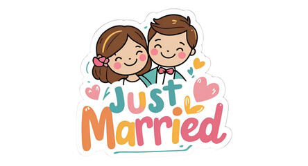 New bride with just married text 