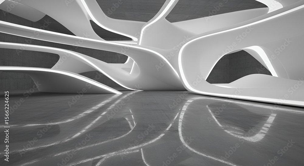 Poster futuristic architecture of an abstract white building with luminous light