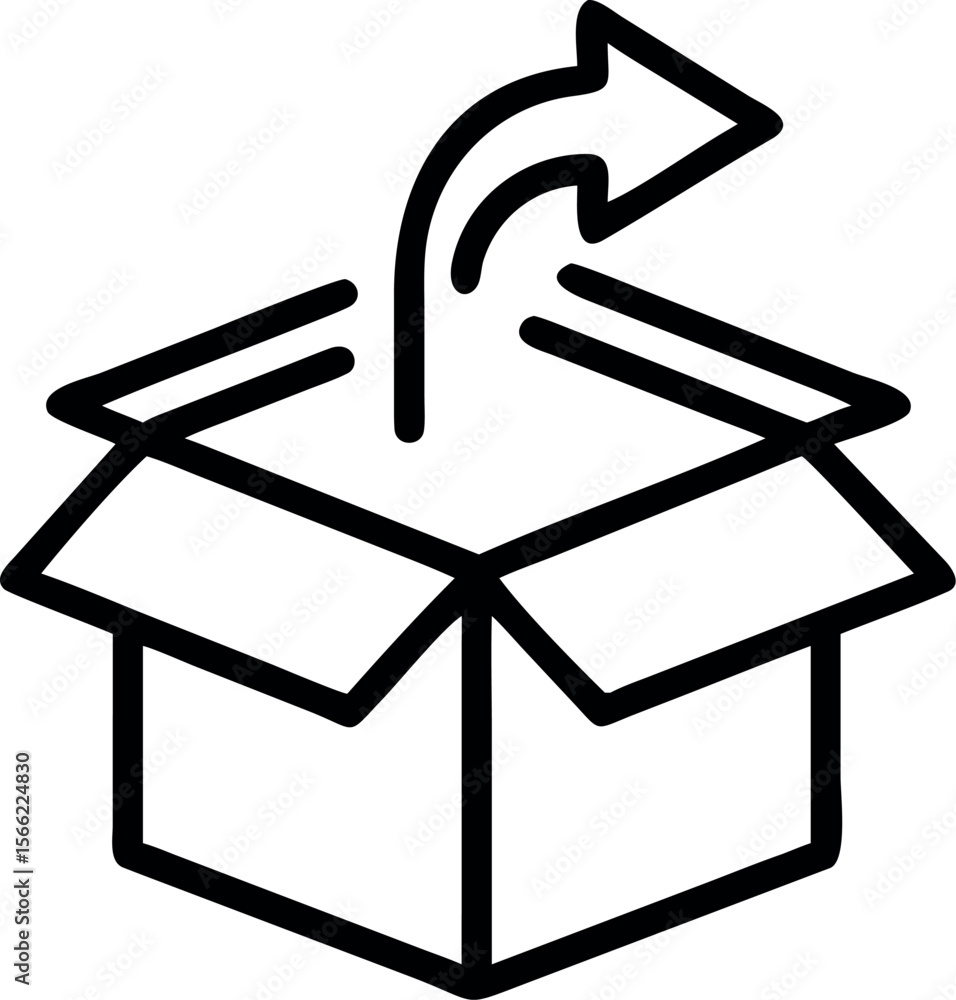 Aufkleber vector art of an open cardboard box with an arrow pointing out, isolated on white background