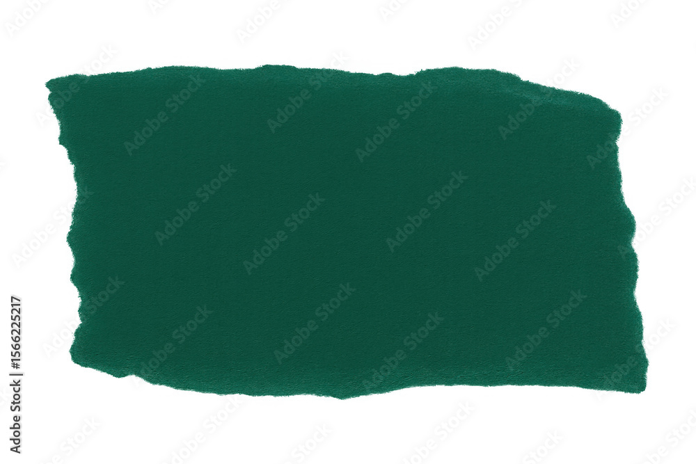 Poster green paper fragment torn with irregular edges, revealing empty space against transparent backdrop f
