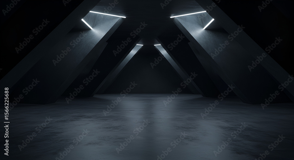 Aufkleber futuristic concrete architecture with triangular support beams and neon lighting