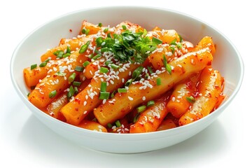 Delicious Tteokbokki Isolated on White Background Remove , Clipping Path