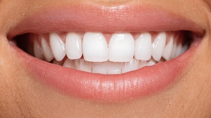 Obraz premium Close-up of a radiant smile with perfect white teeth, showcasing dental health and confidence.