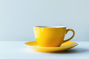 High Definition Picture of Yellow Cup with Saucer on a White Background