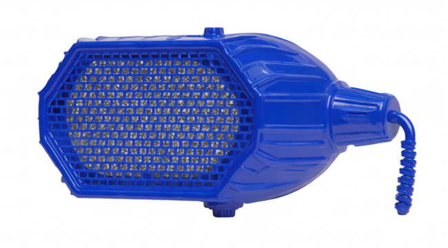 Blue plastic device with grid