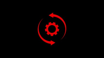 Gears with arrow moving icon red color icon and black background . - Powered by Adobe