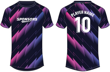 Sports jersey t shirt design concept vector template, Abstract zigzag pattern Raglan Round neck tees football jersey concept with front and back view for Cricket, soccer, Volleyball, Rugby uniform