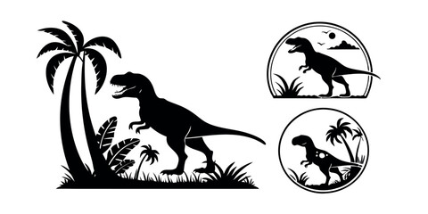 Majestic Tyrannosaurus Rex Silhouettes Tropical Island Dinosaur Art