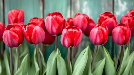 Fototapeta premium Vibrant Red Tulips Blooming Closeup Spring Flowers