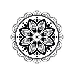 Intricate Black and White Mandala Design Circular Floral Pattern, Symmetrical Ornament, Decorative Art